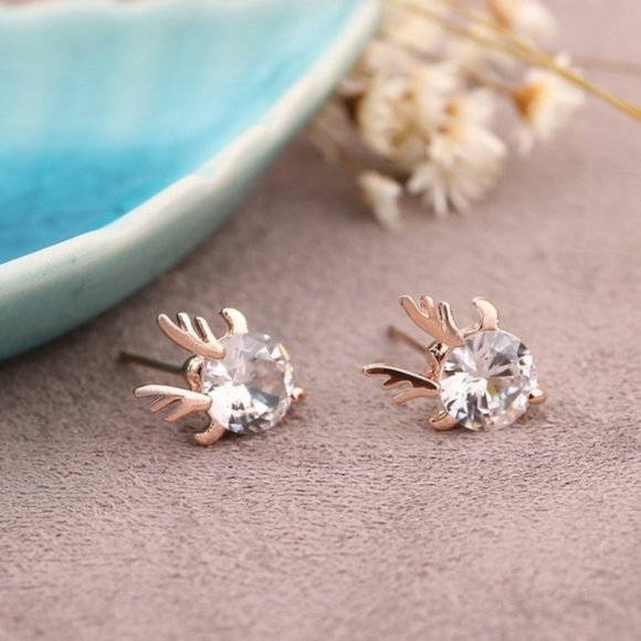 5 for $25 Antler Stud Shiny Crystal Earrings - Picture 6 of 7